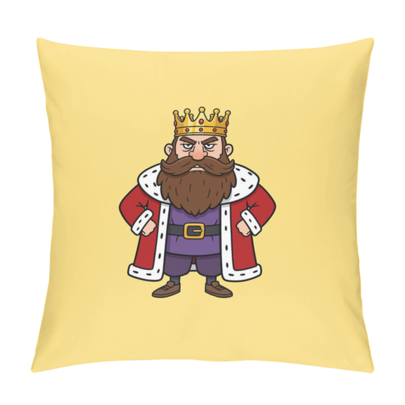 Personality  A Grumpy Cartoon King In A Red Robe And Gold Crown Perfect For Your Game Design Or Children's Book Illustration. Pillow Covers