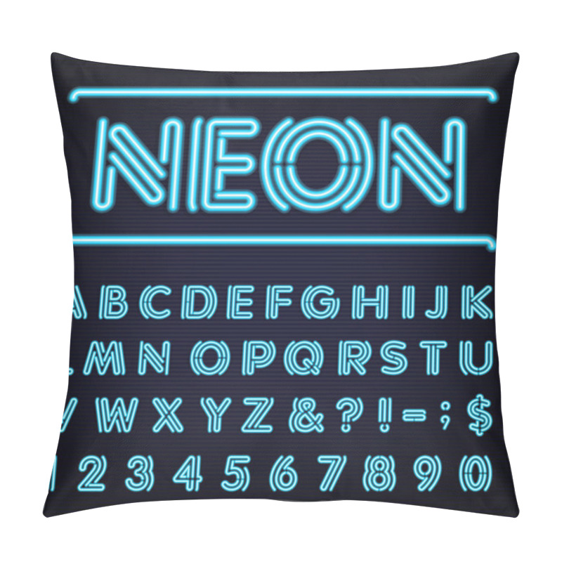 Personality  Neon Blue Light Alphabet Vector Font. Pillow Covers