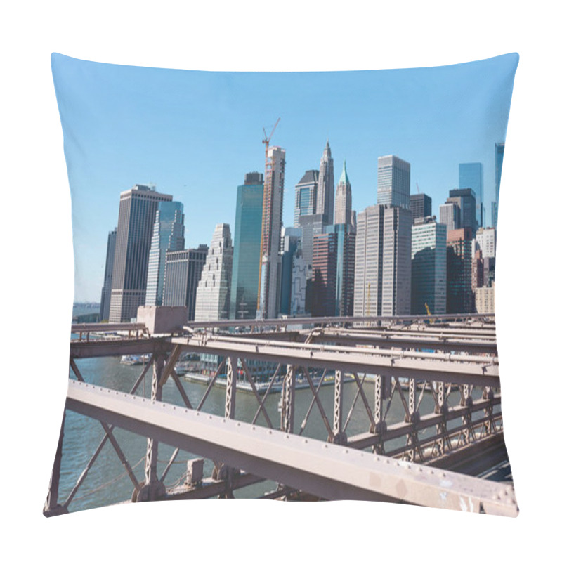 Personality  Urban Scene Of Manhattan From Brooklyn Bridge In New York, Usa Pillow Covers