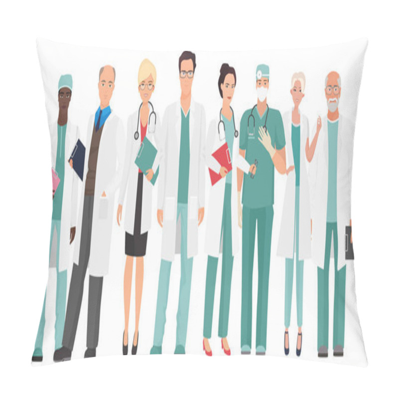 Personality  Hospital Medical Staff Team Doctors Together. Group Of Doctors And Nurses People Character Set. Pillow Covers