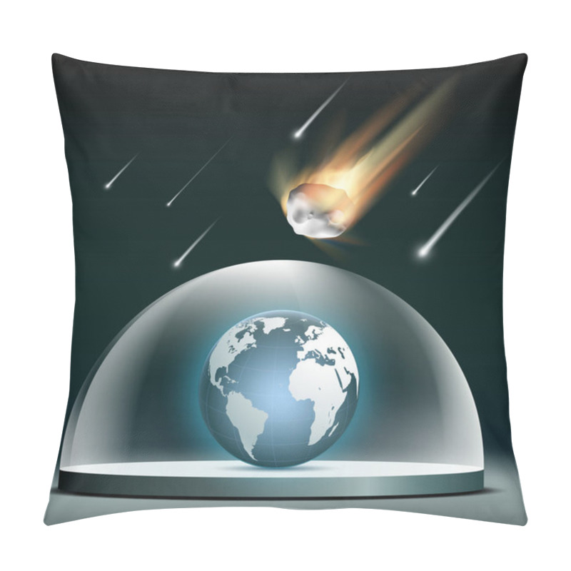 Personality  Planet Earth Under Glass Dome. Protection From Asteroids. Stock Vector Illustration. Pillow Covers