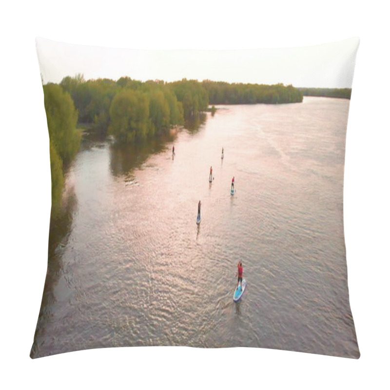 Personality  Active Sports Surfer Performing Supsurfing Stranding On Surfboard With Paddle River Water Surface. Water Sport, Supsurfing. Summer Holidays Vacation Travel. Pillow Covers