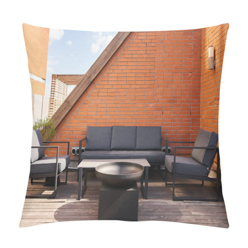 Personality  A Cozy Setup Of A Couch And Chairs On A Wooden Deck, Surrounded By Nature, Perfect For Relaxing Or Entertaining Outdoors Pillow Covers