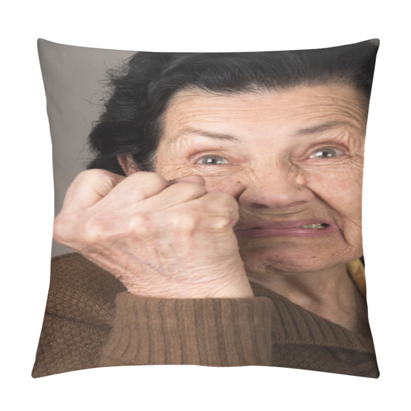 Personality  Portrait Of Angry Old Woman Grandmother Pillow Covers