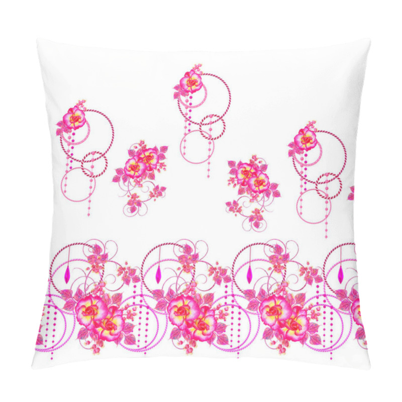 Personality  Flowers With The Element Of Paisley, Purple, Pink Shiny Circles, Openwork Curls. Floral Seamless Pattern. Pillow Covers