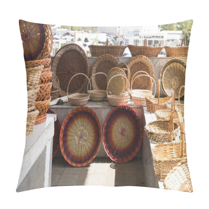 Personality  Handmade Wicker Baskets At Traditional Local Bazaar In Uzbekistan. Pillow Covers