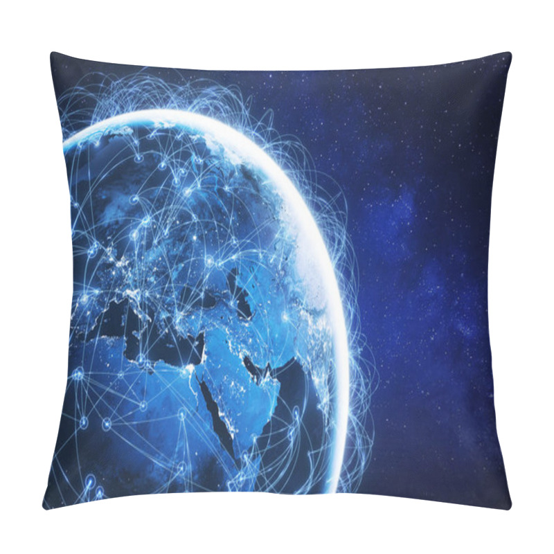 Personality  Internet Technology With Global Communication Network Connected Around The World For IoT, Telecommunication, Data Transfer, International Connection Links, Finance, Business, Blockchain, Security. Pillow Covers