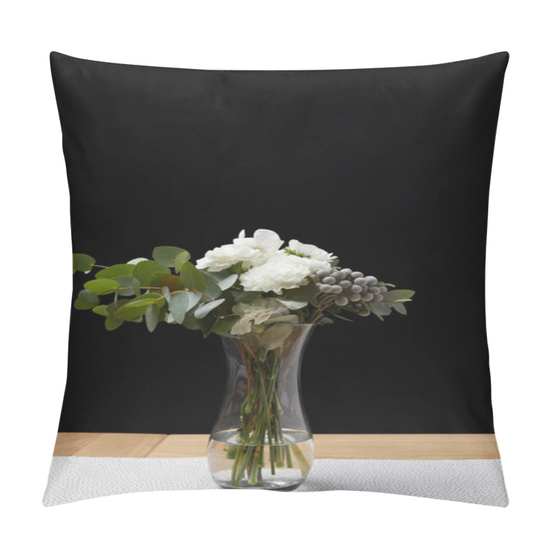 Personality  Vase With Flower Bouquet On Table On Black Background Pillow Covers