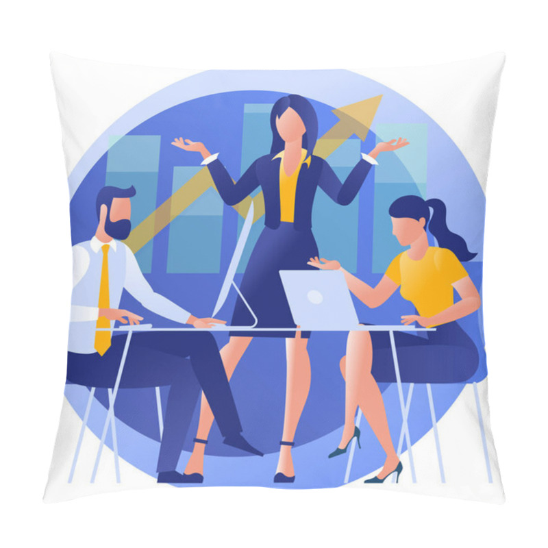 Personality  Coworkers Working In Openspace. Pillow Covers