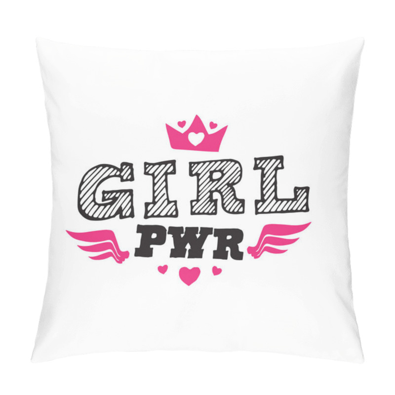 Personality  Girl Power - T-shirt Print. Vector Illustration. Patch With Lettering, Crown, Wings And Hearts Pillow Covers