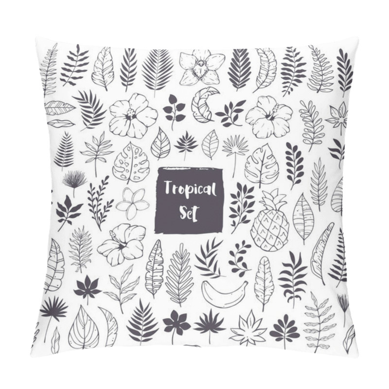 Personality  Hand Drawn Doodles And Sketches Of Tropical Leaves And Flowers Pillow Covers