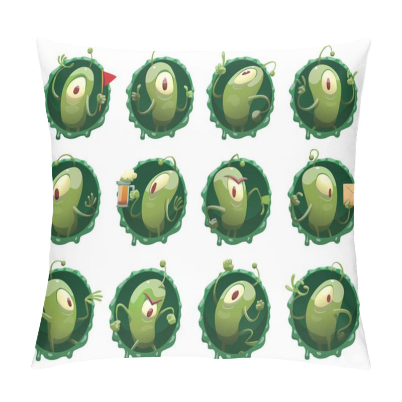 Personality  Set Of Twelve Round Frames With Funny Green Microbes, New Pillow Covers