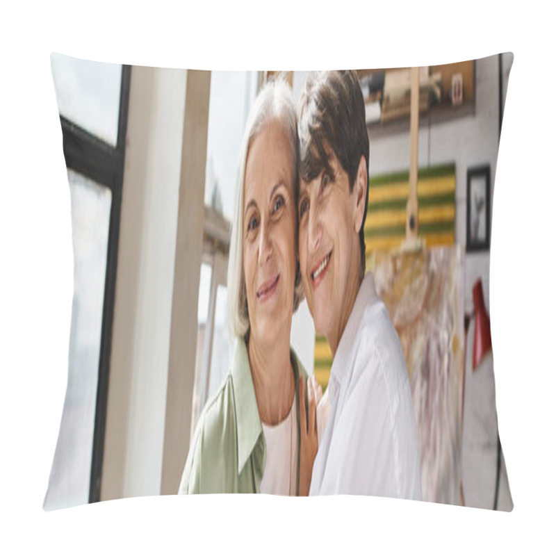 Personality  Mature Lesbian Couple Standing Together In An Art Studio. Pillow Covers