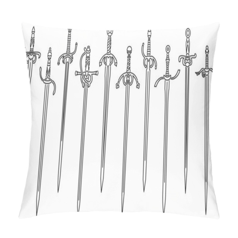 Personality  Set Of Simple Vector Images Of Rapiers And Epees Drawn In Art Line Style. Pillow Covers