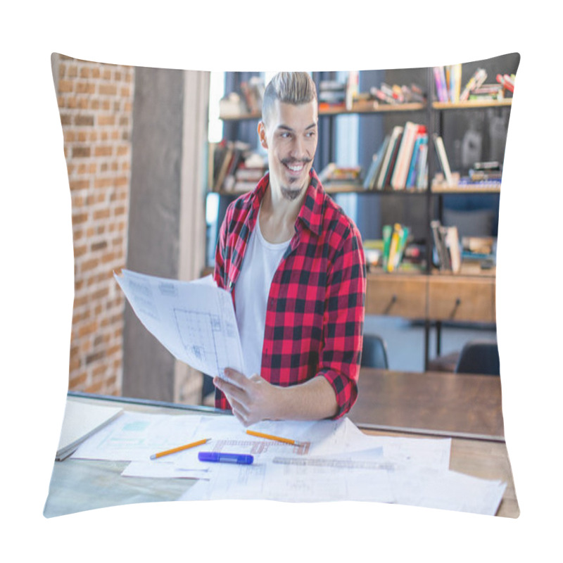 Personality  Male Architect With Blueprints  Pillow Covers