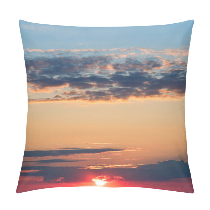 Personality  Bright Red Sunrise Against The Blue Sky. Vertical Photo. Pillow Covers