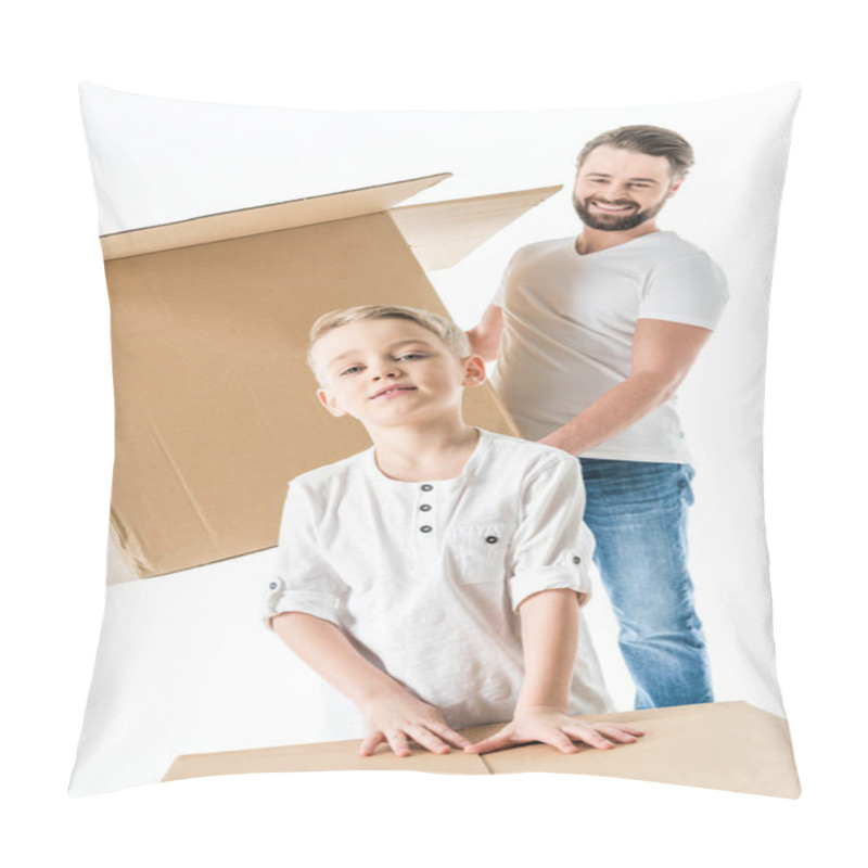 Personality  Father And Son With Boxes  Pillow Covers