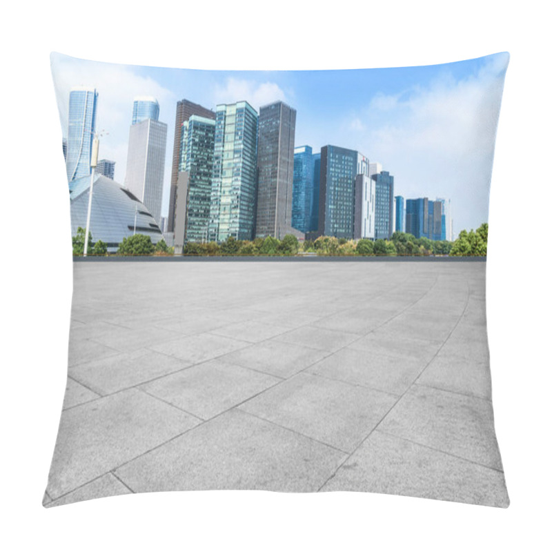 Personality  Blue Sky, Empty Marble Floor And Skyline Of Hangzhou Urban Archi Pillow Covers