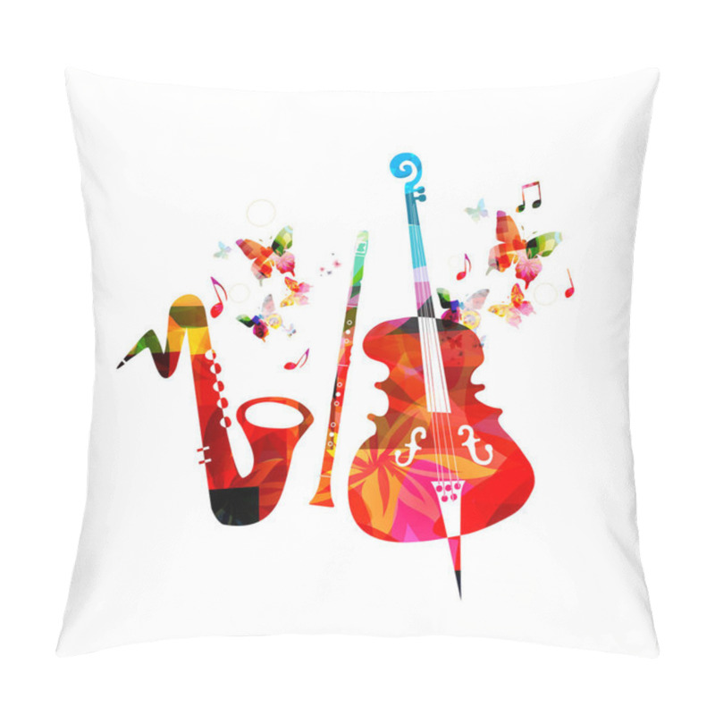 Personality  Silhouette Of Saxophone, Clarinet And Violoncello On Abstract Background With Butterflies Isolated On White Pillow Covers