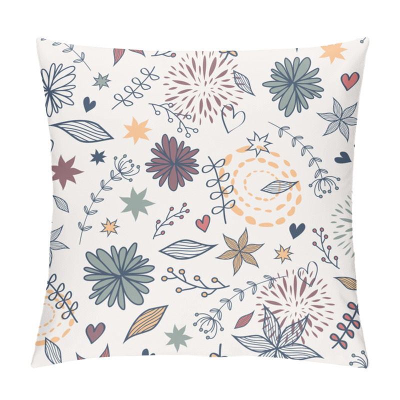 Personality  Vector Cute Seamless Floral Pattern With Flowers, Leaves, Hearts Pillow Covers