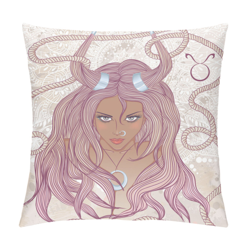 Personality  Astrological Sign Of Taurus As A Portrait Of Beautiful African A Pillow Covers