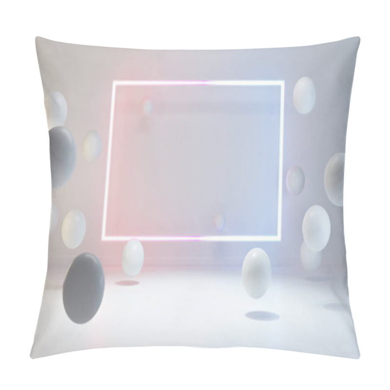 Personality  Product Display Area Concept Created With Globe Shapes And Rectangular Neon Light Background 3D Rendering Pillow Covers