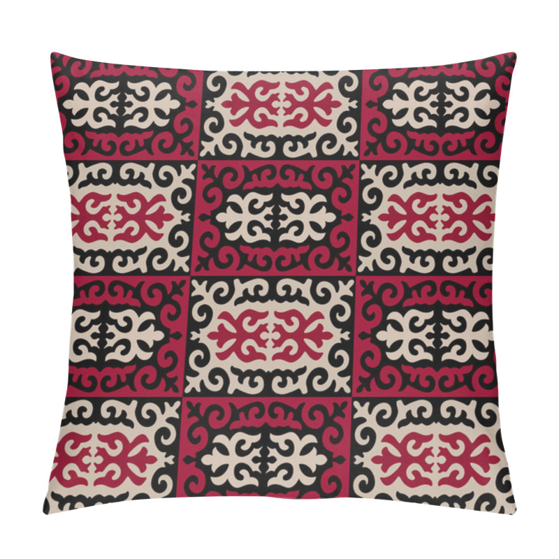 Personality  Seamless Oriental Kazakh, Arabian, Uzbek Style Damask Islamic Muslim Pattern In Red, Black And Beige Colors. Simple Vintage Boho Ornament For Background, Textile Or Wallpapers.  Vector Illustration. Pillow Covers