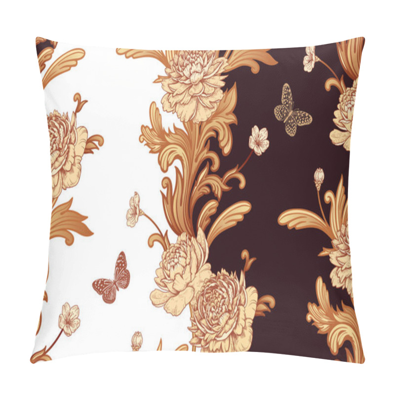 Personality  Garden Flowers Peonies, Butterfly And Baroque Decor Elements. Se Pillow Covers