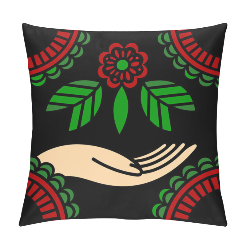 Personality  Minimalist Hand Mehndi Design With Floral Mandala Pattern Vector Illustration Pillow Covers