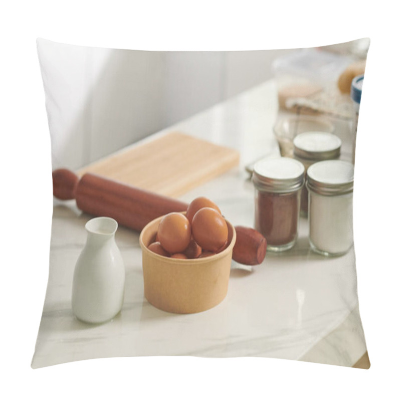 Personality  Bowl Of Fresh Eggs, Jar With Cream And Various Spices For Cookie Dough Pillow Covers