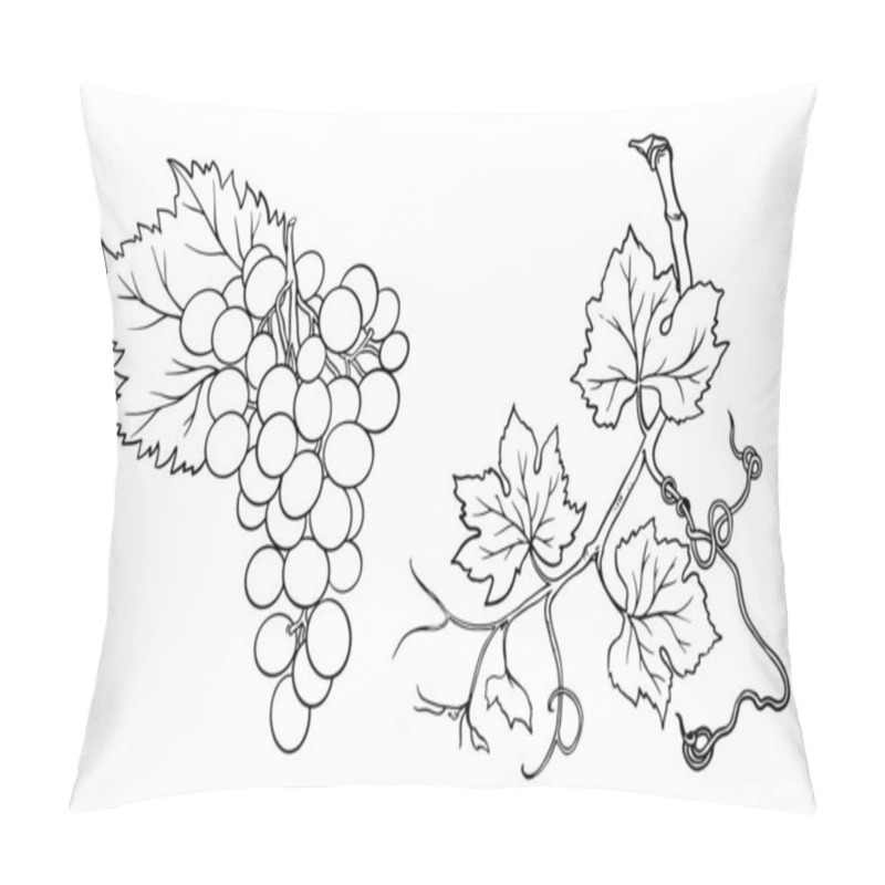 Personality  Vector Line Art Bunch Of Grapes On White Background. Pillow Covers