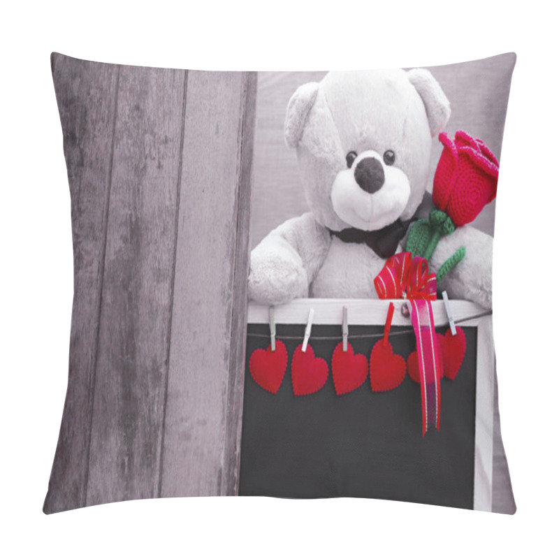 Personality  Cute Teddy Bear Toy Clutching A Red Rose In Its Arms And Blackbo Pillow Covers