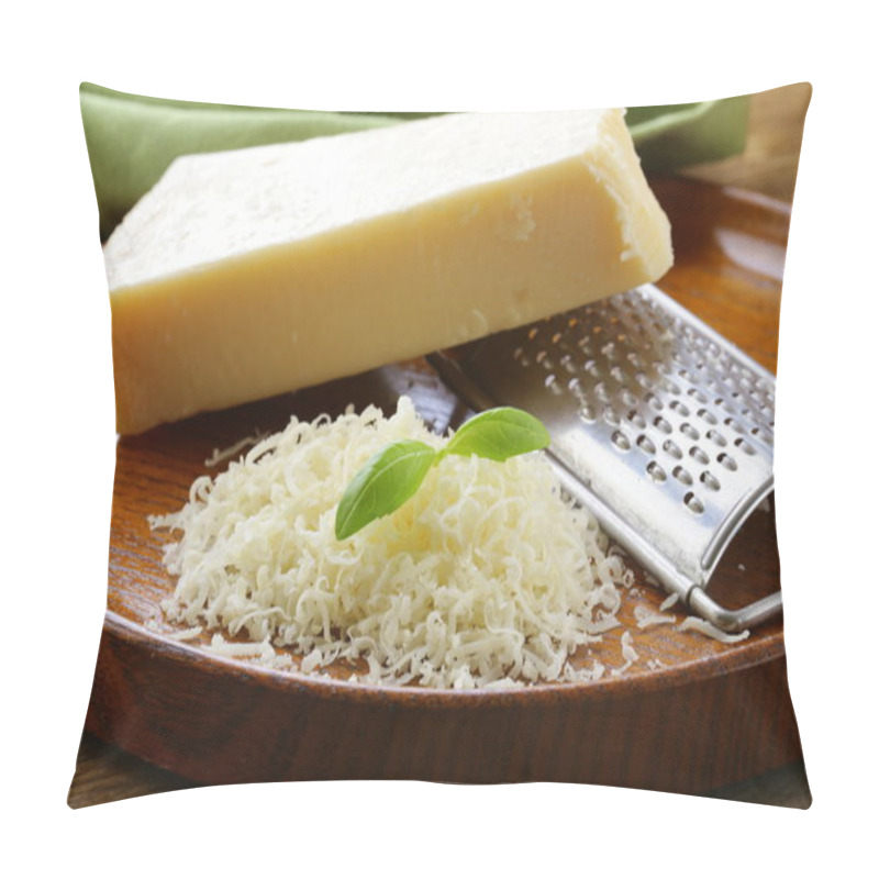 Personality  Grated Parmesan Cheese And Metal Grater On Wooden Plate Pillow Covers