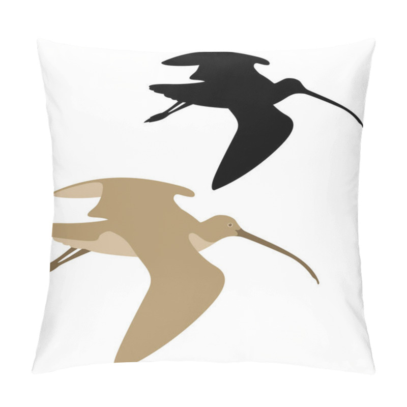 Personality  Curlew  Vector Illustration Flat Style Black Silhouette Pillow Covers