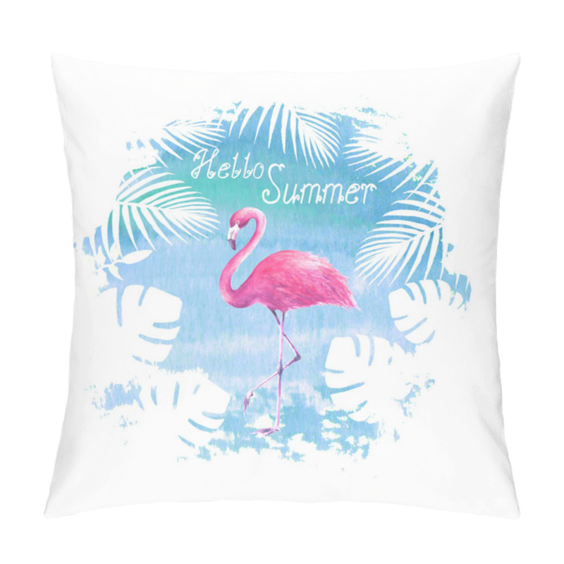 Personality  Hello Summer Lettering Flamingo Blue Poster Pillow Covers