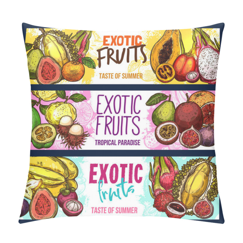 Personality  Vector Fruit Shop Sketch Banners Of Exotic Fruits Pillow Covers