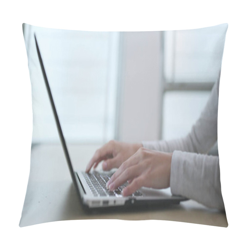 Personality  Woman Working On Laptop Computer At Home  Pillow Covers