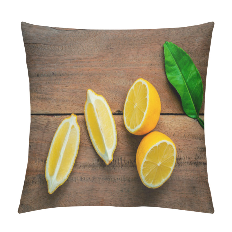 Personality  Fresh Lemons And  Lemons Leaves On Rustic Wooden Background. Fre Pillow Covers