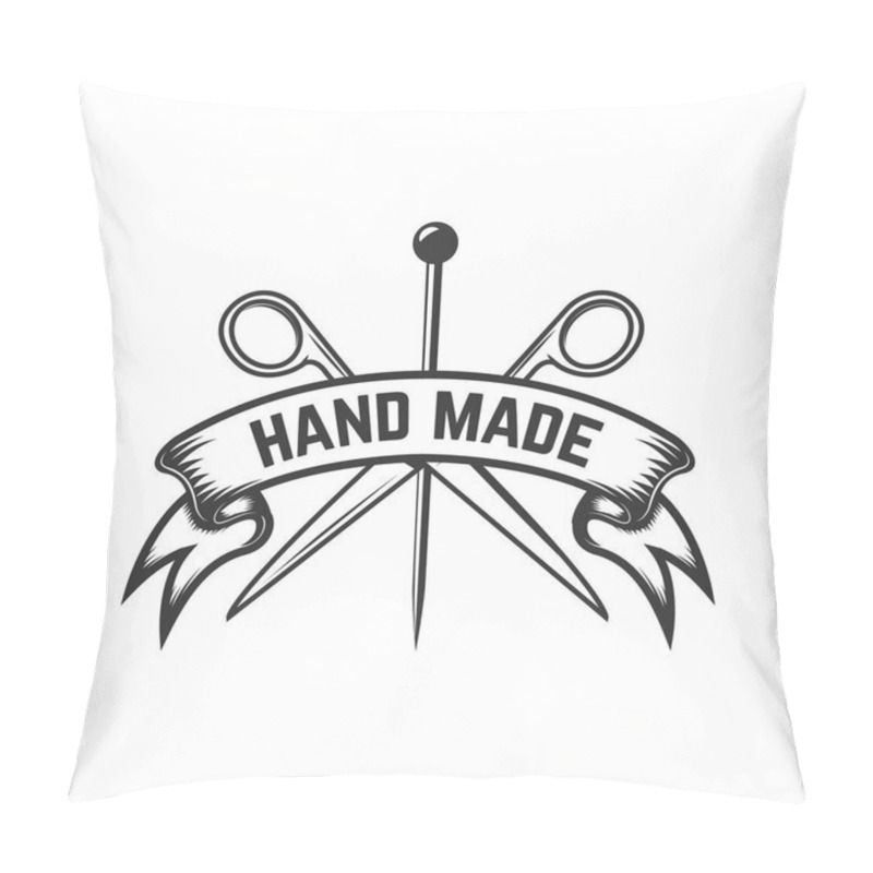 Personality  Handmade. Emblem Template With Scissors And Needles. Design Element For Sign, Logo, Label. Vector Illustration Pillow Covers