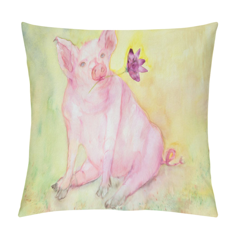 Personality  Chinese Zodiac, Oilpainting Of A Pig With Lotus Flower. The Dabbing Technique Near The Edges Gives A Soft Focus Effect Due To The Altered Surface Roughness Of The Paper Pillow Covers