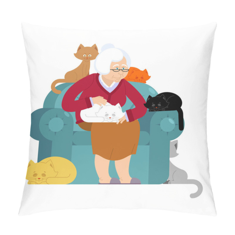 Personality  Grandmother And Cat Sitting On Chair. Granny Cat Lady. Grandma A Pillow Covers