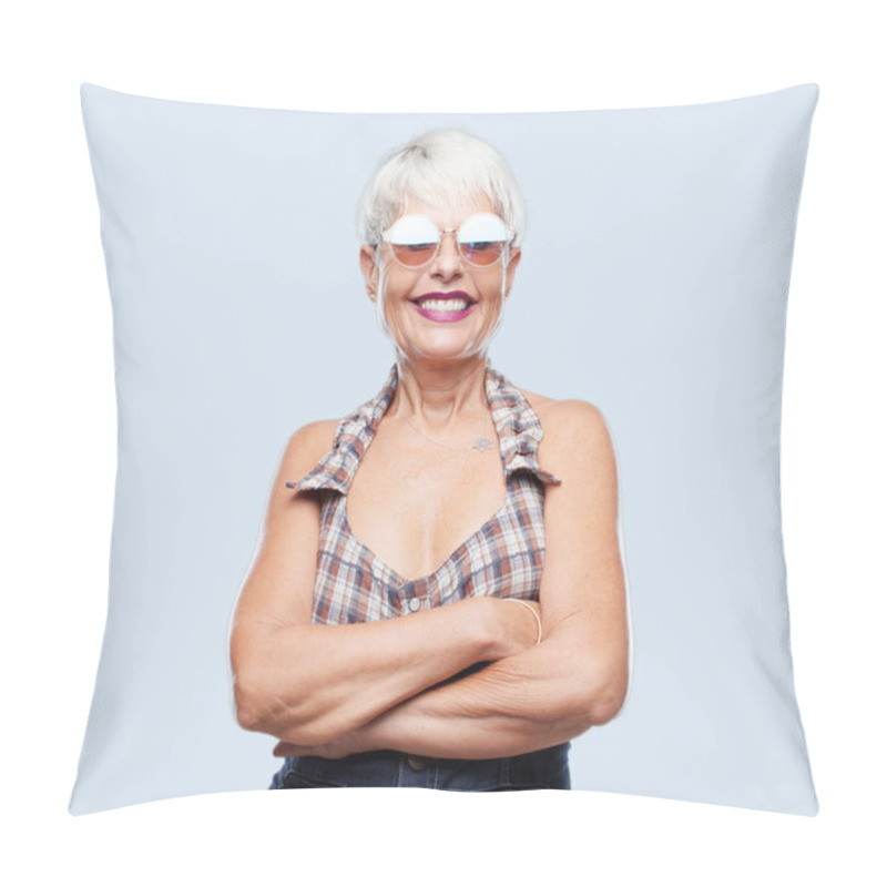 Personality  Senior Cool Woman With A Satisfied And Happy Look On Her Face, Smiling Sincerely An Affectionate Smile. Pillow Covers