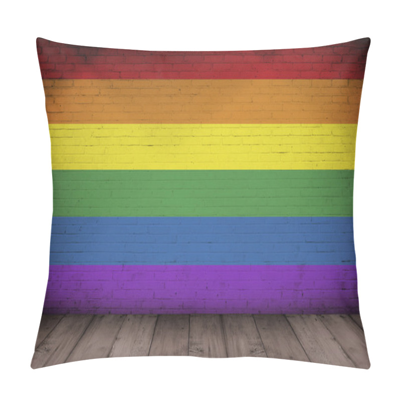 Personality  Rainbow Flag Painted On Brick Wall Pillow Covers