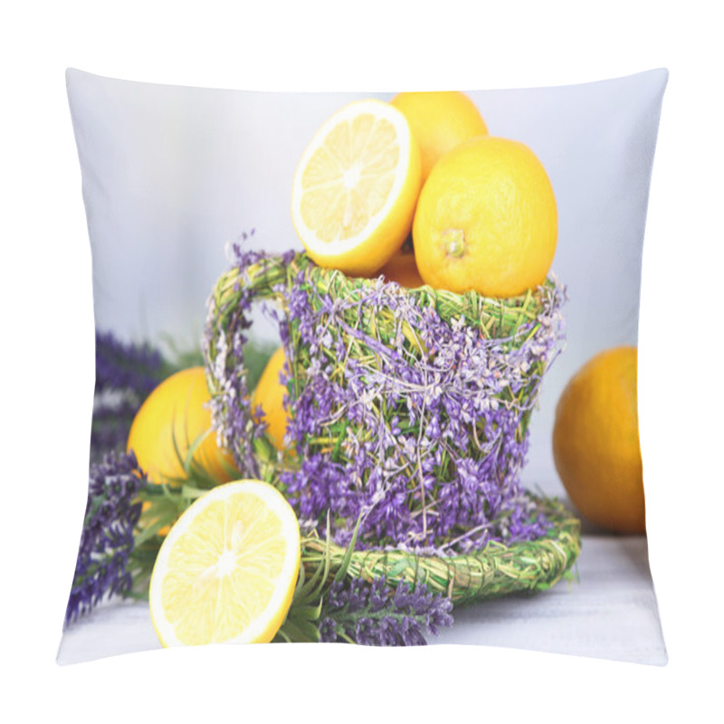 Personality  Still Life With Fresh Lemons And Lavender On Light Background Pillow Covers