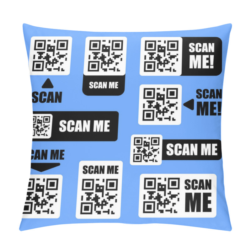 Personality  Set Of Illustrations Of QR Codes, Scan Me Text, Inscription Pillow Covers