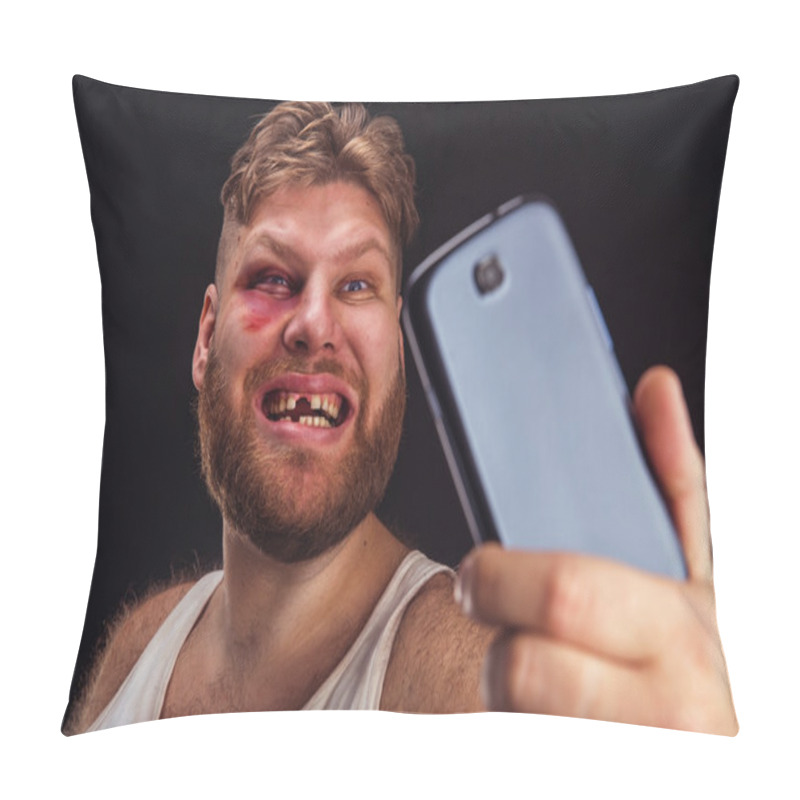 Personality  Man With Bruise Takes Selfie Pillow Covers