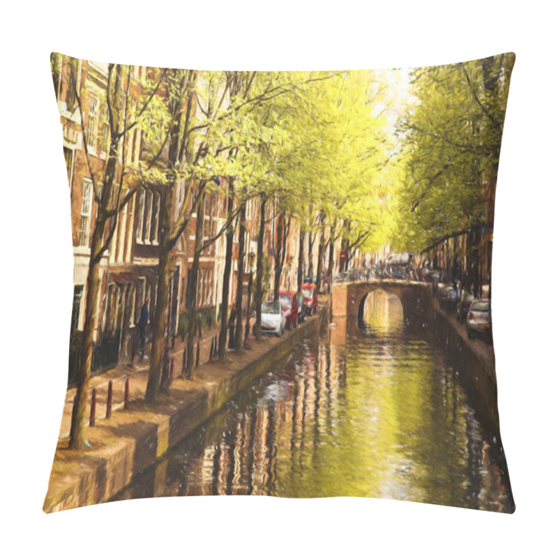 Personality  Amsterdam City In Holland, Artwork In Painting Style Pillow Covers