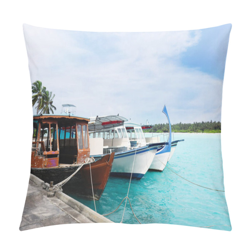 Personality  Boats Berthed At Tropical Resort Pillow Covers