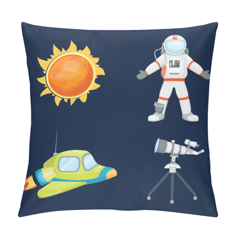 Personality  Astronomy Space Rocket Cartoon Set Vector. Pillow Covers