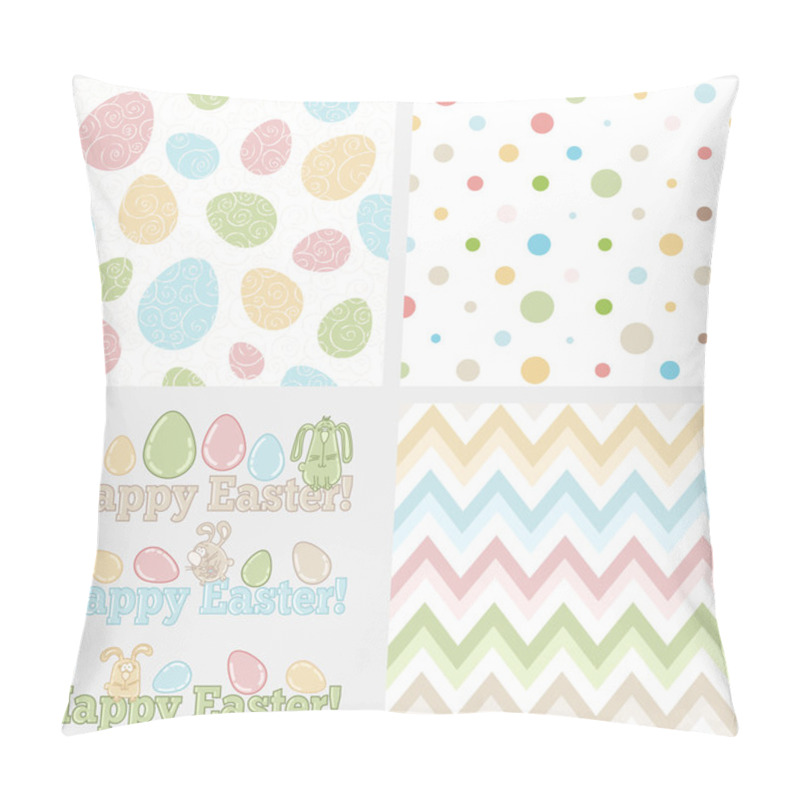 Personality  Set Of Four Easter Elements - Seamless Patterns (eggs, Polka Dots And Chevron) And Cute Easter Bunnies With Words HAPPY EASTER! Ideal Set To Create Your Own Invitations, Greeting Cards, Tags, Etc Pillow Covers